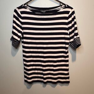 Lauren - Ralph Lauren Navy and White Striped Short Sleeve Top